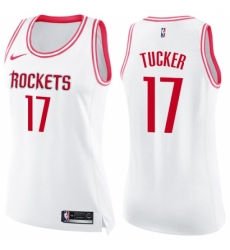 Women's Nike Houston Rockets #17 PJ Tucker White Pink NBA Swingman Fashion Jersey