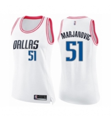 Women's Dallas Mavericks #51 Boban Marjanovic Swingman White Pink Fashion Basketball Jersey