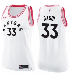 Women's Nike Toronto Raptors #33 Marc Gasol White Pink NBA Swingman Fashion Jersey