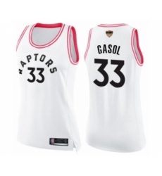 Women's Toronto Raptors #33 Marc Gasol Swingman White Pink Fashion 2019 Basketball Finals Bound Jersey