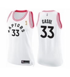 Women's Toronto Raptors #33 Marc Gasol Swingman White Pink Fashion 2019 Basketball Finals Champions Jersey