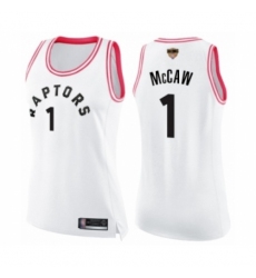 Women's Toronto Raptors #1 Patrick McCaw Swingman White Pink Fashion 2019 Basketball Finals Bound Jersey