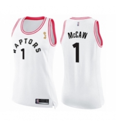 Women's Toronto Raptors #1 Patrick McCaw Swingman White Pink Fashion 2019 Basketball Finals Champions Jersey