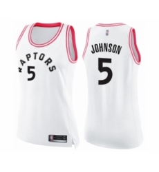 Women's Toronto Raptors #5 Stanley Johnson Swingman White Pink Fashion Basketball Jersey