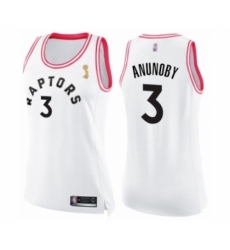 Women's Toronto Raptors #3 OG Anunoby Swingman White Pink Fashion 2019 Basketball Finals Champions Jersey