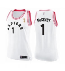 Women's Toronto Raptors #1 Tracy Mcgrady Swingman White Pink Fashion 2019 Basketball Finals Champions Jersey
