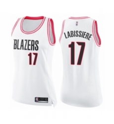 Women's Portland Trail Blazers #17 Skal Labissiere Swingman White Pink Fashion Basketball Jersey