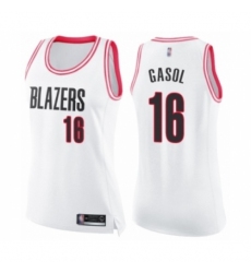 Women's Portland Trail Blazers #16 Pau Gasol Swingman White Pink Fashion Basketball Jersey