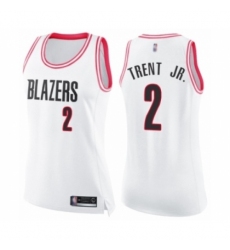 Women's Portland Trail Blazers #2 Gary Trent Jr. Swingman White Pink Fashion Basketball Jersey