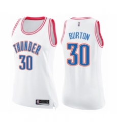 Women's Oklahoma City Thunder #30 Deonte Burton Swingman White Pink Fashion Basketball Jersey