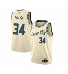 Men's Milwaukee Bucks #34 Ray Allen Swingman Cream Basketball Jersey - 2019 20 City Edition