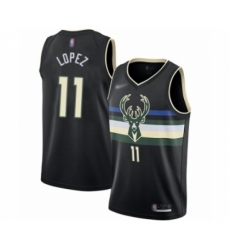 Men's Milwaukee Bucks #11 Brook Lopez Authentic Black Finished Basketball Jersey - Statement Edition