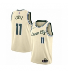 Men's Milwaukee Bucks #11 Brook Lopez Swingman Cream Basketball Jersey - 2019 20 City Edition