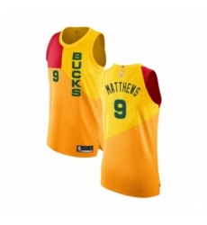 Men's Milwaukee Bucks #9 Wesley Matthews Authentic Yellow Basketball Jersey - City Edition