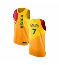 Men's Milwaukee Bucks #7 Ersan Ilyasova Authentic Yellow Basketball Jersey - City Edition