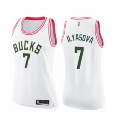 Women's Milwaukee Bucks #7 Ersan Ilyasova Swingman White Pink Fashion Basketball Jersey