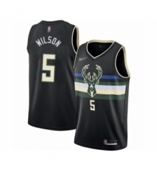 Men's Milwaukee Bucks #5 D. J. Wilson Authentic Black Finished Basketball Jersey - Statement Edition