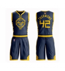 Men's Golden State Warriors #42 Nate Thurmond Swingman Navy Blue Basketball Suit 2019 Basketball Finals Bound Jersey - City Edition