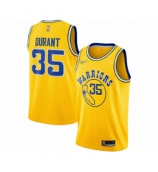 Men's Golden State Warriors #35 Kevin Durant Authentic Gold Hardwood Classics Basketball Jersey