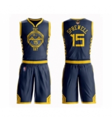 Men's Golden State Warriors #15 Latrell Sprewell Swingman Navy Blue Basketball Suit 2019 Basketball Finals Bound Jersey - City Edition