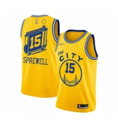 Youth Golden State Warriors #15 Latrell Sprewell Swingman Gold Hardwood Classics Basketball Jersey - The City Classic Edition