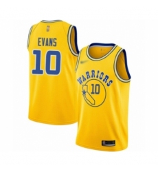 Men's Golden State Warriors #10 Jacob Evans Authentic Gold Hardwood Classics Basketball Jersey