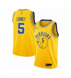 Men's Golden State Warriors #5 Kevon Looney Authentic Gold Hardwood Classics Basketball Jersey