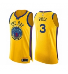 Men's Golden State Warriors #3 Jordan Poole Authentic Gold Basketball Jersey - City Edition