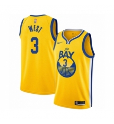 Men's Golden State Warriors #3 David West Authentic Gold Finished Basketball Jersey - Statement Edition