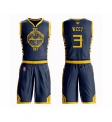 Men's Golden State Warriors #3 David West Swingman Navy Blue Basketball Suit 2019 Basketball Finals Bound Jersey - City Edition