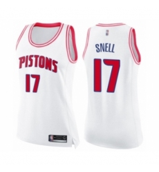 Women's Detroit Pistons #17 Tony Snell Swingman White Pink Fashion Basketball Jersey