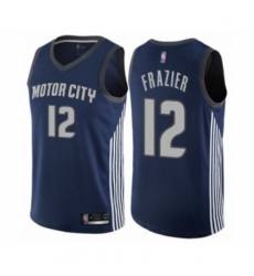 Men's Detroit Pistons #12 Tim Frazier Authentic Navy Blue Basketball Jersey - City Edition