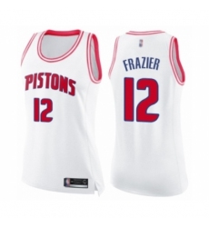 Women's Detroit Pistons #12 Tim Frazier Swingman White Pink Fashion Basketball Jersey