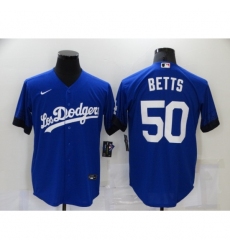 Men's Los Angeles Dodgers #50 Mookie Betts Blue Game City Player Jersey