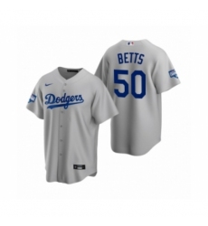 Men's Los Angeles Dodgers #50 Mookie Betts Gray 2020 World Series Champions Replica Jersey