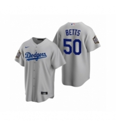 Men's Los Angeles Dodgers #50 Mookie Betts Gray 2020 World Series Replica Jersey