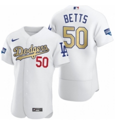 Men's Los Angeles Dodgers #50 Mookie Betts Olive Gold 2020 World Series Champions Authentic Jersey