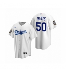 Men's Los Angeles Dodgers #50 Mookie Betts White 2020 World Series Replica Jersey