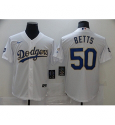 Men's Nike Los Angeles Dodgers #50 Mookie Betts White World Series Champions Jersey