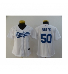 Women Los Angeles Dodgers #50 Mookie Betts White 2020 Cool Base Jersey