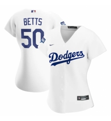 Women's Los Angeles Dodgers #50 Mookie Betts Nike White 2020 World Series Champions Home Replica Player Jersey