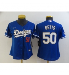 Women's Nike Los Angeles Dodgers #50 Mookie Betts Blue Series Champions Authentic Jersey