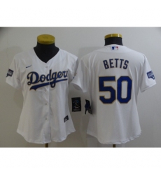 Women's Nike Los Angeles Dodgers #50 Mookie Betts White Champions Authentic Jersey