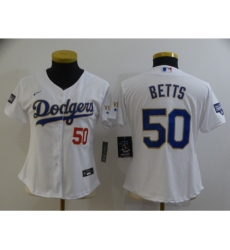 Women's Nike Los Angeles Dodgers #50 Mookie Betts White Series Champions Jersey