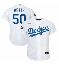 Youth Los Angeles Dodgers #50 Mookie Betts Nike White 2020 World Series Champions Home Replica Player Jersey