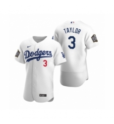 Men's Los Angeles Dodgers #3 Chris Taylor Nike White 2020 World Series Authentic Jersey