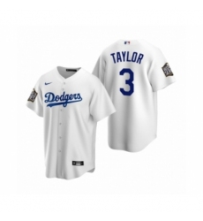 Men's Los Angeles Dodgers #3 Chris Taylor White 2020 World Series Replica Jersey
