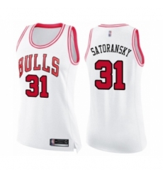 Women's Chicago Bulls #31 Tomas Satoransky Swingman White Pink Fashion Basketball Jerse