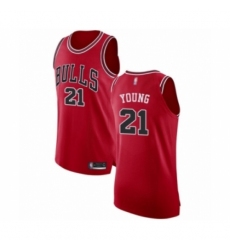 Men's Chicago Bulls #21 Thaddeus Young Authentic Red Basketball Jersey - Icon Edition