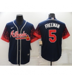 Men's Atlanta Braves #5 Freddie Freeman 2021 City Connect Navy Cool Base Stitched Baseball Jersey